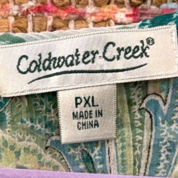 Coldwater Creek Semi-sheer Green Paisley V Neck Buttondown Blouse PXL - Picture 4 of 4